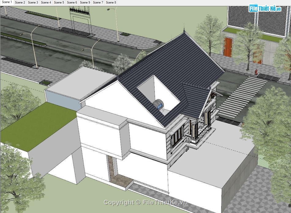 biệt thự 2 tầng,mẫu biệt thự 2 tầng sketchup,biệt thự 2 tầng sketchup,file sketchup biệt thự 2 tầng